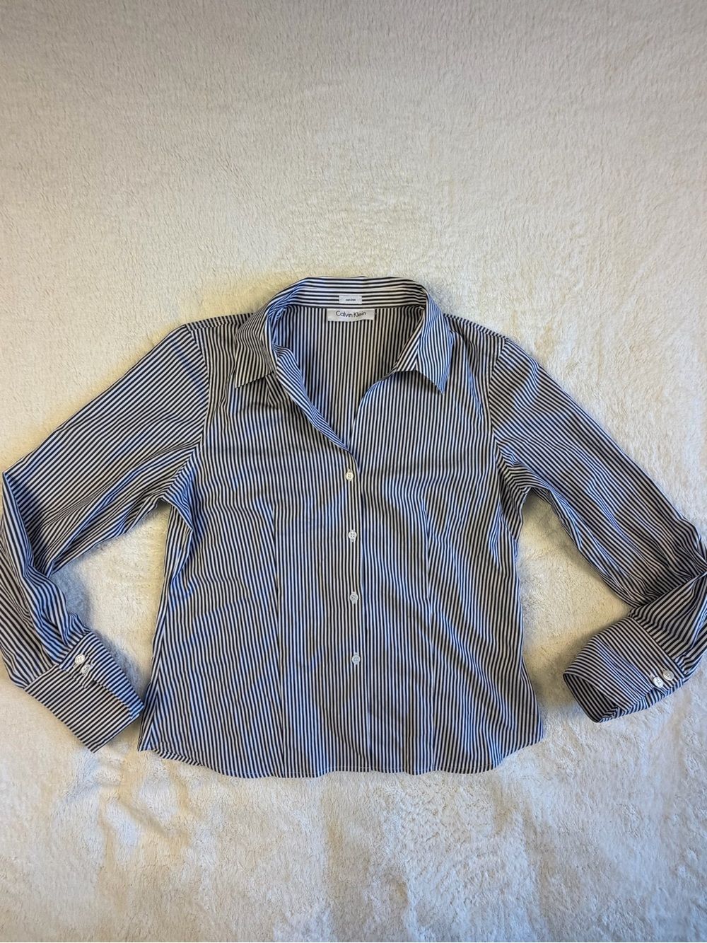 Calvin Klein Black and White Striped Women's Button-Down Shirt